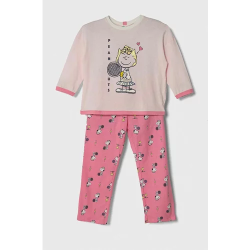 United Colors Of Benetton Otroška bombažna pižama x Snoopy roza barva