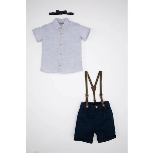 Defacto Baby Boy Striped Shirt Shorts Bow Tie 2 Piece Set Slike