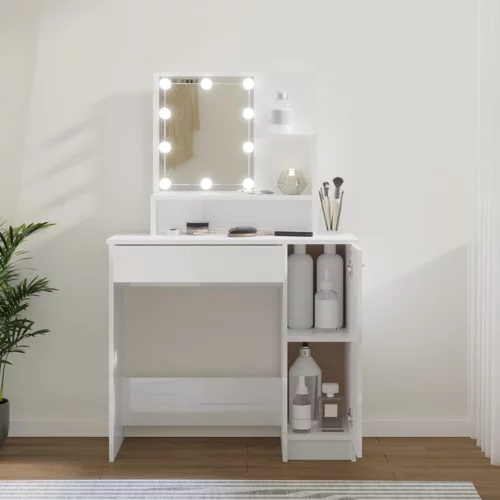 vidaXL Toaletna mizica z LED lučkami visok sijaj bela 86,5x35x136 cm