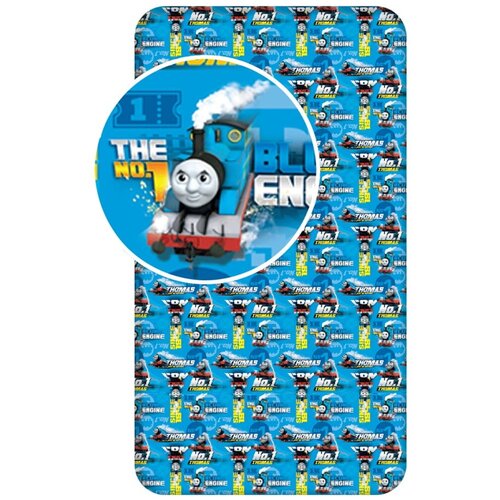Jerry Fabrics Modra napenjalna bombažna otro&amp;scaron;ka rjuha 90x200 cm Thomas the Tank Engine &amp;ndash; Slike