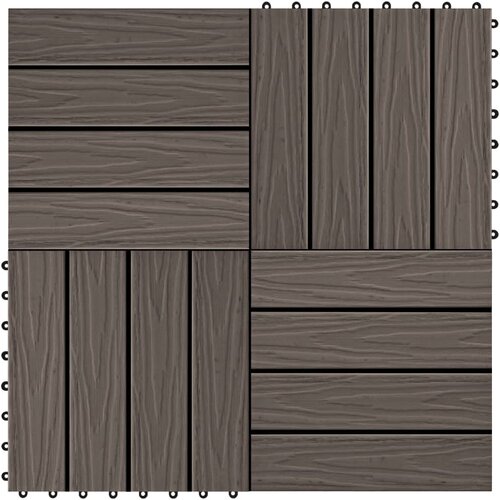 VidaXL pločice za trijem 11 kom reljefne WPC 30 x 30 cm 1 m&amp;sup2; tamnosmeđe Slike
