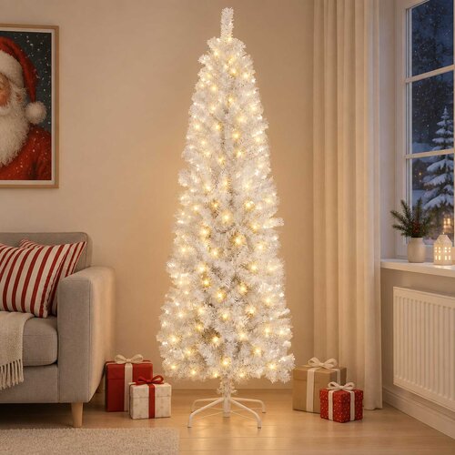  Umjetno vitko božićno drvce 300 LED lampica Topla bijela Slike