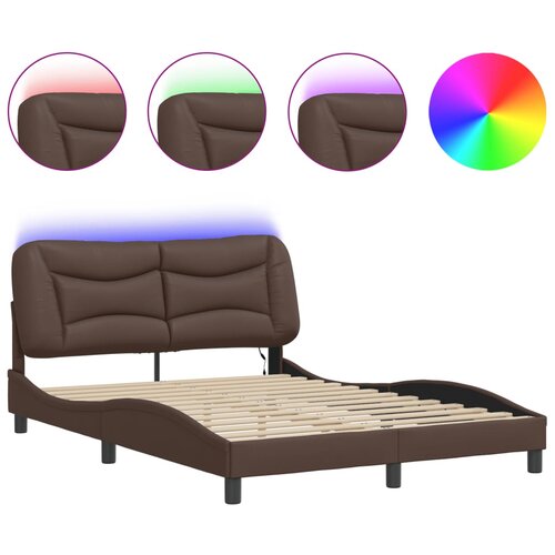 Maison Chic Posteljni okvir - Dvoposteljna postelja - Zakonska postelja z LED lučkami rjav 140x200 cm umetno usnje, (21695184) Slike