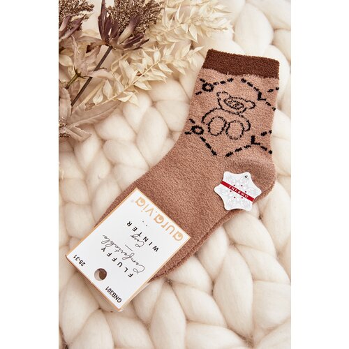 Kesi Youth warm socks with teddy bear, brown Cene