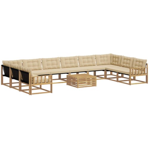 vidaXL Zunanja garnitura za sedenje z blazino 11 pcs Bela in bež, (5000282424) Cene