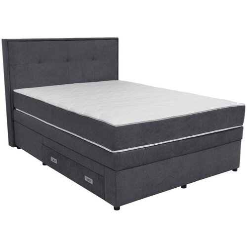 Hom`in POSTELJA BOXSPRING 140 cm x 200 cm , les, tekstil, leseni material temno siva Cene