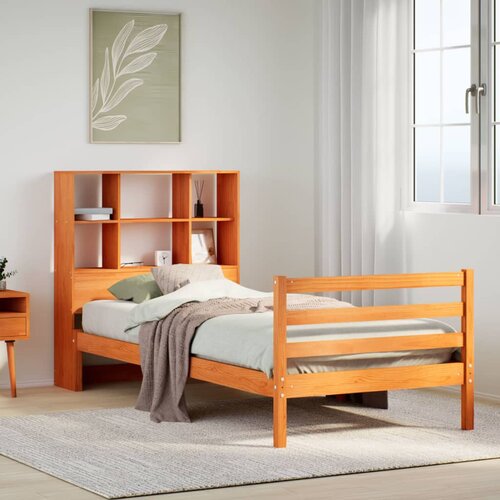 VidaXL Krevet s regalom za knjige bez madraca 75 x 190 cm masivno drvo Slike