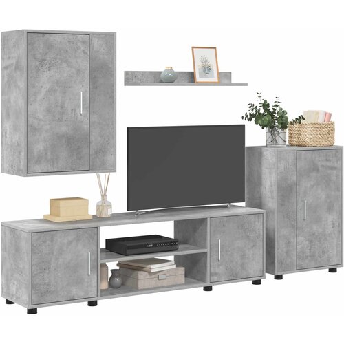  Set TV komoda Zidne 4 pcs Betonski sivi Konstruirano drvo Slike