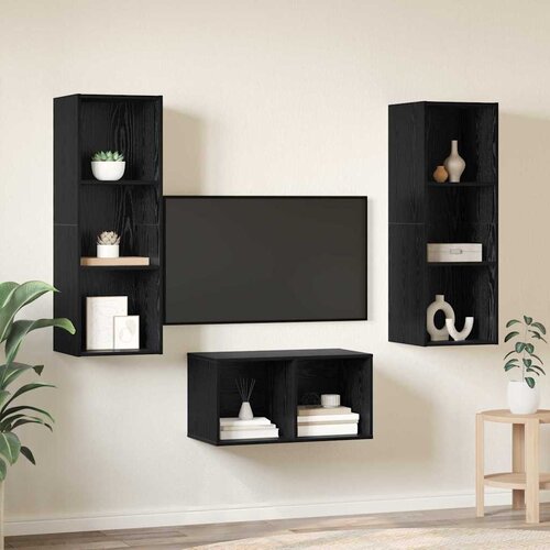  Set TV komoda Crni hrast 37 x 37 x 107 cm Konstruirano drvo Slike
