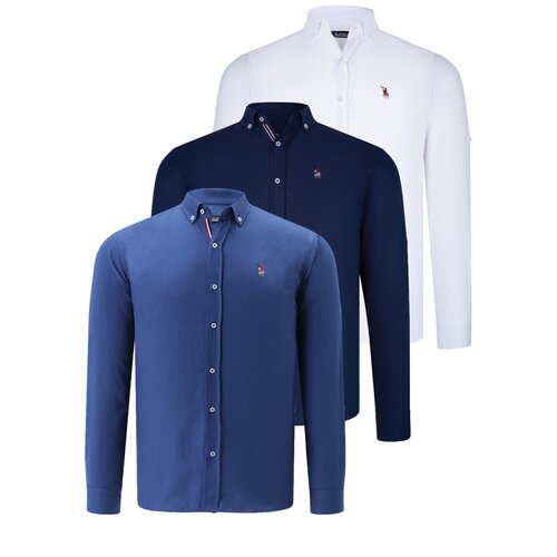 Dewberry TRIPLE SET G674 MENS SHIRT-NAVY BLUE-WHITE-INDIGO Slike