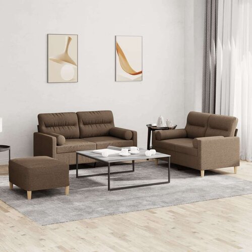  3-dijelni set sofa s jastucima smeđi od tkanine Cijene