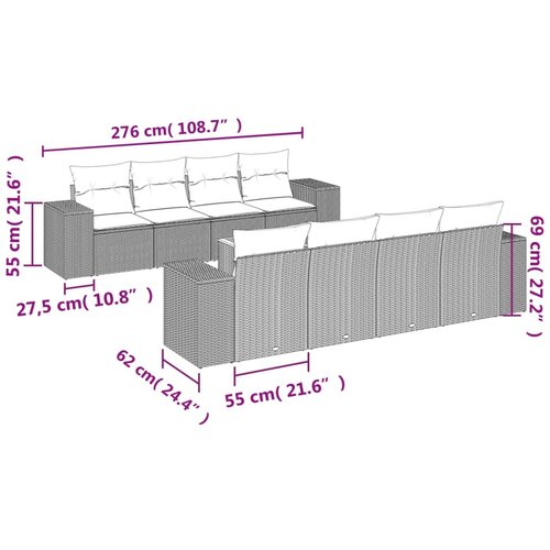  9-dijelni set vrtnih sofa od poliratana s jastucima sivi Slike