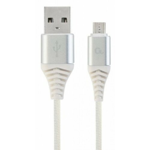 Gembird CC-USB2B-AMmBM-1M-BW2 premium cotton braided Micro-USB charging -data cable,1m, silver/white Slike