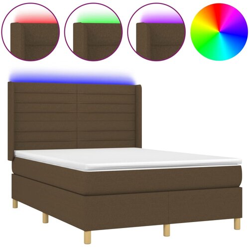  Krevet box spring s madracem LED tamnosmeđi 140x200 cm tkanina Slike