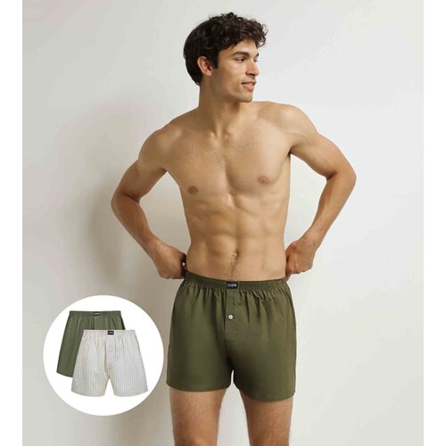 DIM COTTON STRETCH LOOSE BOXER 2x - Men's loose boxer shorts 2 pcs - grey - green Cijene