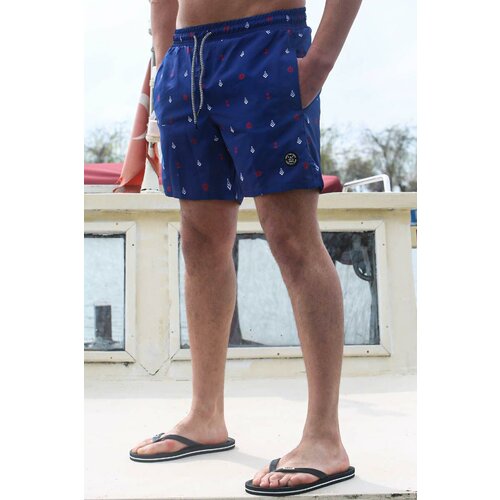 Madmext Men's Navy Blue Patterned Beach Shorts 6376 Slike