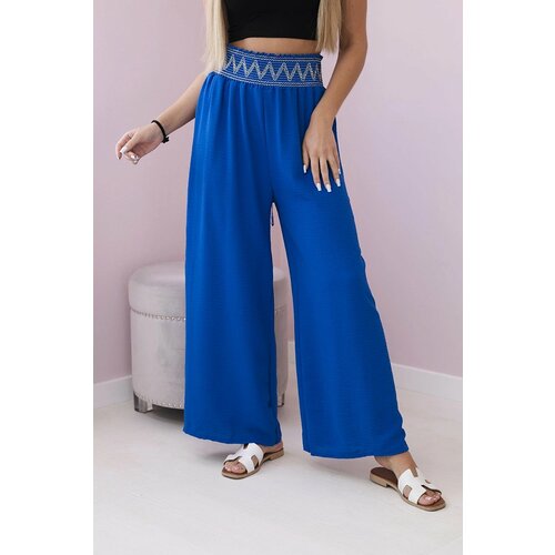 Kesi Trousers with wide elastic waistband cornflower blue Cene