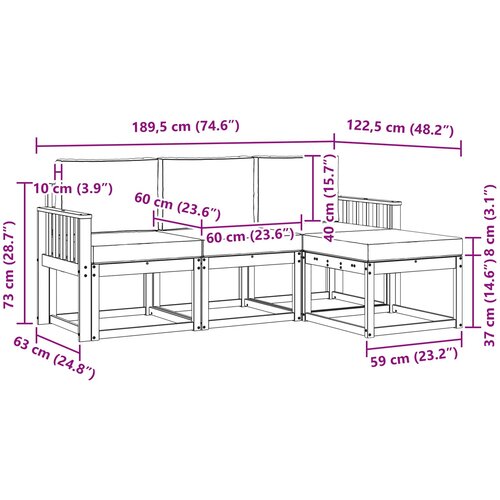  Set vanjskih sofa 4 kom. Prirodna i svijetlo siva Smeđa 189,5 x 122,5 x 73 cm Slike