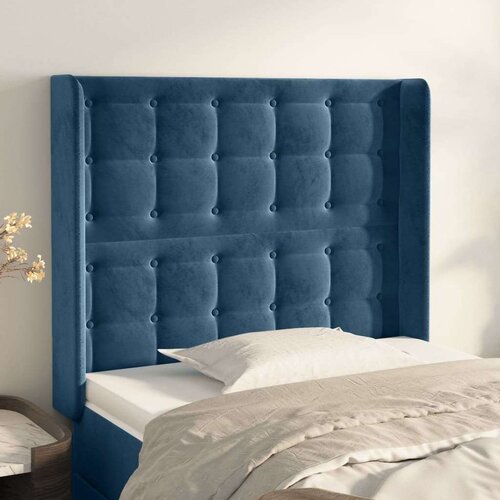  Vzglavje z u&amp;scaron;esi temno modro 103x16x118/128 cm žamet, (20792959) Slike