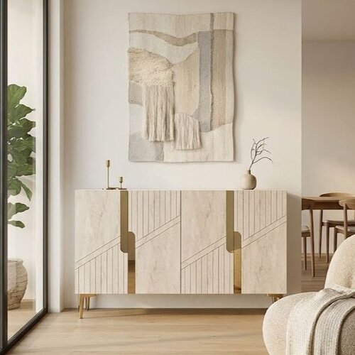 Hanah home komoda Evva 120, 120 cm, bela / travertin / zlatna Cene