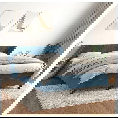 VidaXL Box spring postelja z vzmetnico temno modra 140x190cm Slike