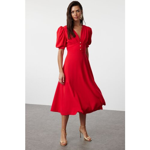 Trendyol Red A-Cut Shiny Stone Stylish Evening Dress Slike