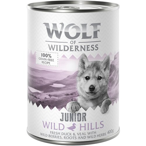 Wolf of Wilderness Ekonomično pakiranje Little 24 x 400 g - Wild Hills Junior - pačetina i teletina Slike