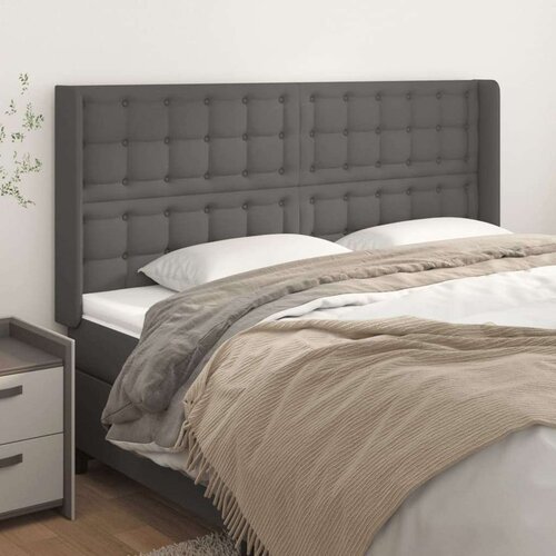  Vzglavje z u&amp;scaron;esi sivo 203x16x118/128 cm umetno usnje, (20953472) Slike
