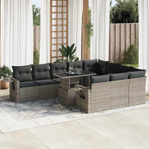 vidaXL 11-dijelni set vrtnih sofa od poliratana s jastucima sivi Cijene