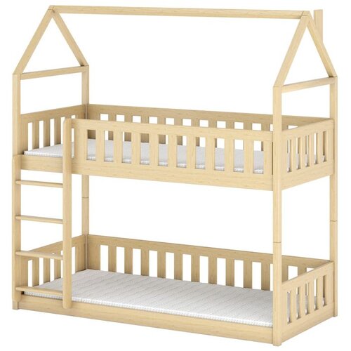 Molarem Home Drveni dječji krevet na kat Pola - svijetlo drvo - 200x90 cm - Madrac PE pjena 8 cm-spužvasti madrac Cijene