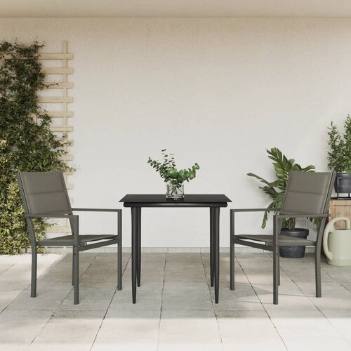  3-dijelni vrtni blagovaonski set crni od čelika i tekstilena Slike