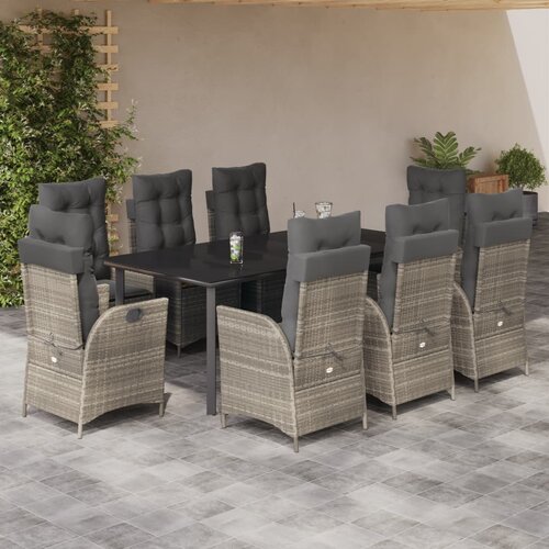  9-dijelni vrtni blagovaonski set od poliratana s jastucima sivi Siva 200 x 100 x 74 cm Cijene