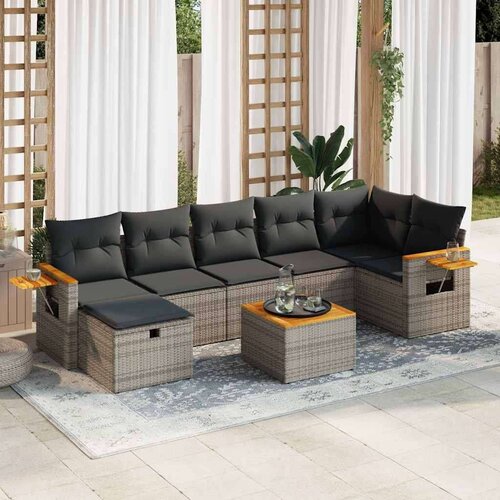 VidaXL 8-dijelni set vrtnih sofa od poliratana s jastucima sivi Slike