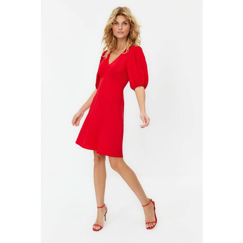 Trendyol Red Skirt Flounced Balloon Sleeve Woven Dress Slike