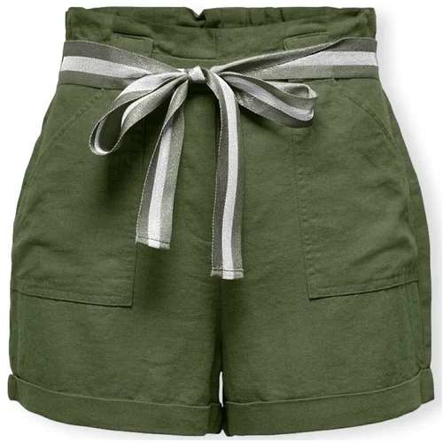 Only Luna Linen Shorts - Olive Green Zelena