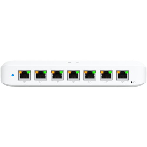 Ubiquiti USW-Ultra-210W-EU compact, Layer 2, 8-port GbE PoE switch with versatile mounting options, 7x GbE PoE+ output ports, GbE port with optional PoE++ input, 202W PoE availability with the included AC power adapter Cene