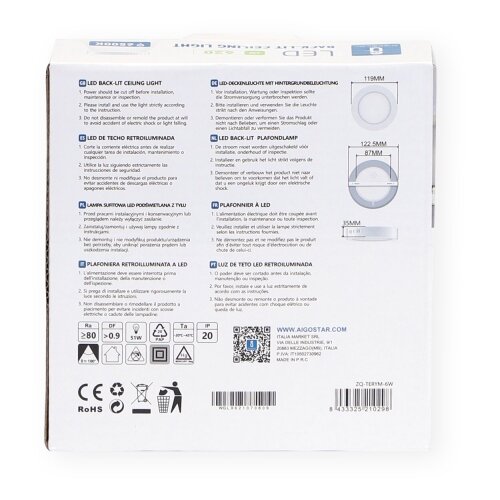 Aigostar LED stropno nadgradno svetlo LED/6W/230V preč. 12,3 cm 6500K belo Slike