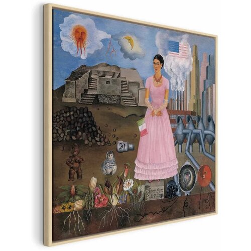  Slika - Frida Kahlo – Self-Portrait on the Borderline Between Mexico and the United States 40x40 U prirodnom drvenom okviru Cene
