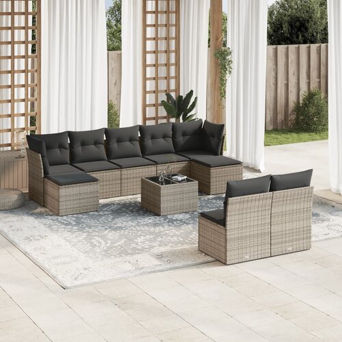 vidaXL 10-dijelni set vrtnih sofa od poliratana s jastucima sivi Cijene