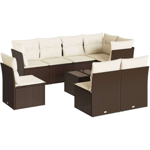 VidaXL 9-dijelni set vrtnih sofa s jastucima poliratan smeđi Slike