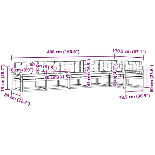  Set vanjskih sofa 6 kom. Prirodna i krem Smeđa 408 x 170,5 x 73 cm Slike