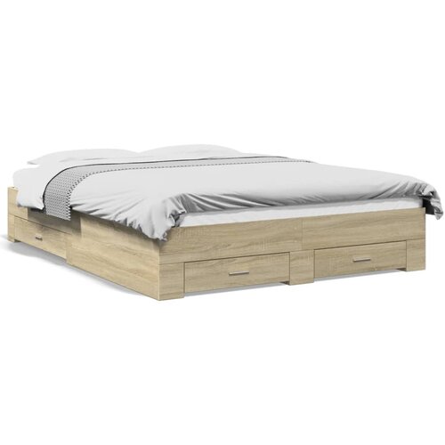 VidaXL Posteljni okvir s predali sonoma hrast 160x200cm inženirski les Slike