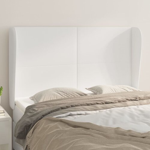 VidaXL Vzglavje z u&amp;scaron;esi belo 147x23x118/128 cm umetno usnje Slike