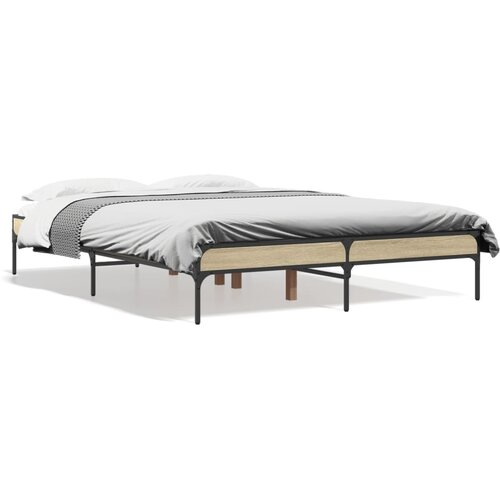 VidaXL Posteljni okvir sonoma hrast 120x190 cm inž. les in kovina Slike