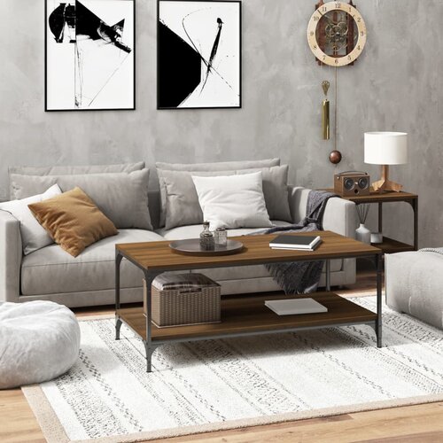 VidaXL Klubska mizica rjav hrast 100x50x40 cm inženirski les Slike
