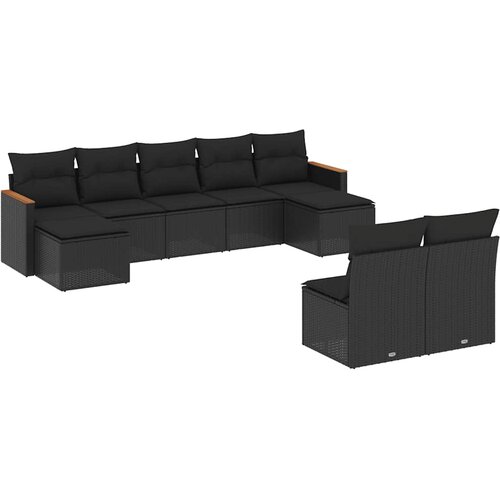  9-dijelni set vrtnih sofa s jastucima crni od poliratana Crna 61 x 62 x 69 cm Slike