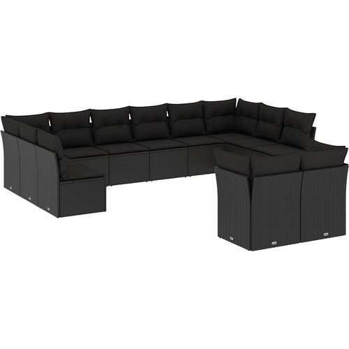  12-dijelni set vrtnih sofa od poliratana s jastucima crni Crna Slike
