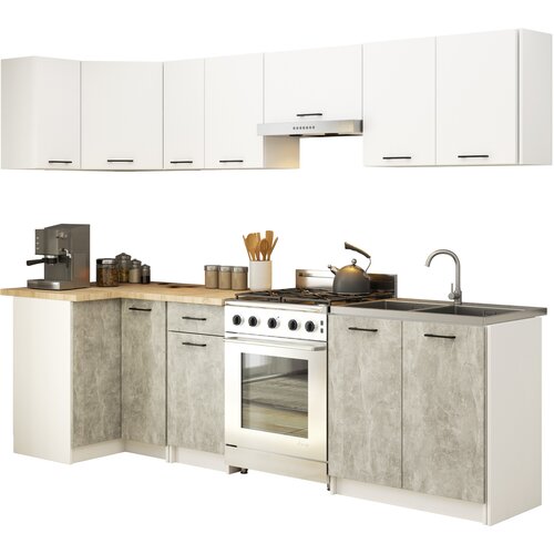 AKORD OLIVE 3M BELO-BETON KOTNI KUHINJSKI SET, (21702844) Slike