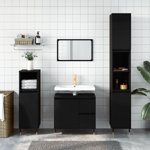 The Living Store Kopalni&amp;scaron;ka omarica črna 30x30x190 cm inženirski les - Kopalni&amp;scaron;ka Omarica, (21436881) Slike