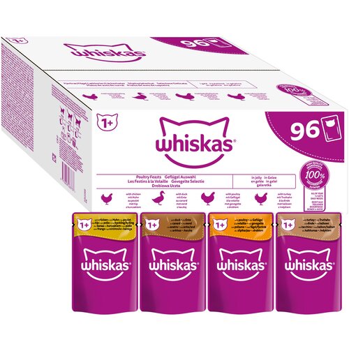 JUMBO pakiranje Whiskas 1+ Adult vrečke 96 x 85 g - Perutninski izbor v želeju Slike